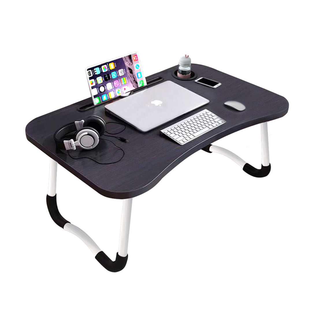 SOGA Black Portable Bed Table Adjustable Foldable Bed Sofa Study Table Laptop Mini Desk with Notebook Stand Cup Slot Home Decor • LUZ-BedTableH301