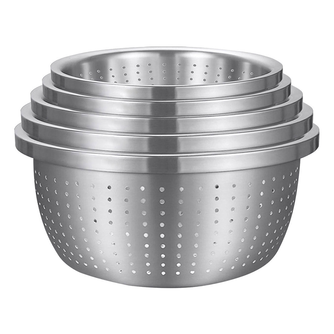 SOGA Stainless Steel Nesting Basin Colander Perforated Kitchen Sink Washing Bowl Metal Basket Strainer Set of 5 • LUZ-Bowl624