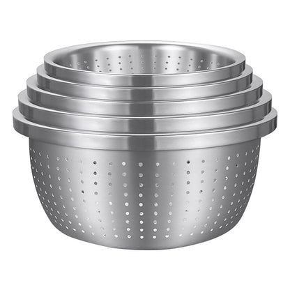 SOGA Stainless Steel Nesting Basin Colander Perforated Kitchen Sink Washing Bowl Metal Basket Strainer Set of 5 • LUZ-Bowl624