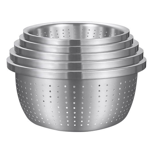 SOGA Stainless Steel Nesting Basin Colander Perforated Kitchen Sink Washing Bowl Metal Basket Strainer Set of 5 • LUZ-Bowl624