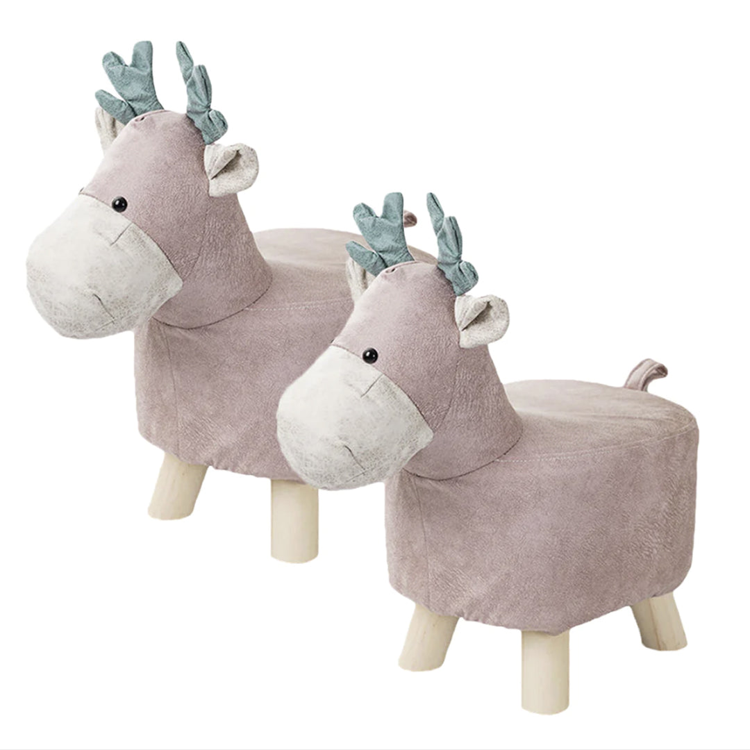 SOGA 2X Pink Children Bench Deer Character Round Ottoman Stool Soft Small Comfy Seat Home Decor • LUZ-AniStool27X2