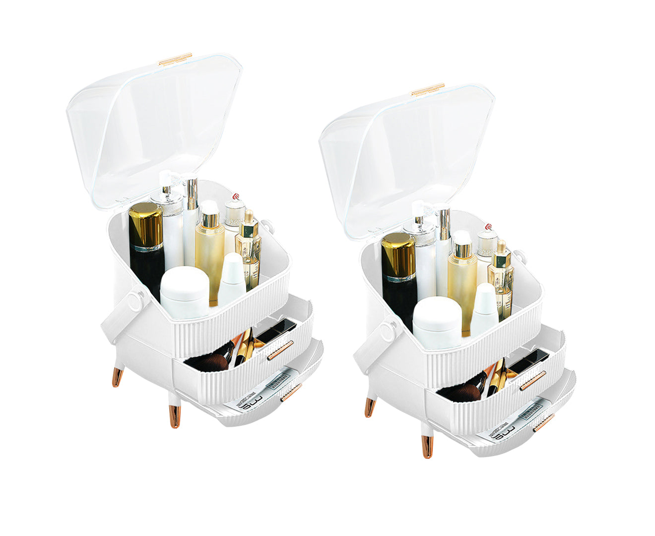 SOGA 2X 29cm White Countertop Makeup Cosmetic Storage Organiser Skincare Holder Jewelry Storage Box with Handle • LUZ-BathC109X2