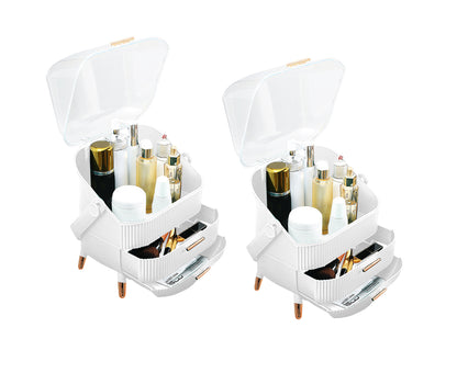 SOGA 2X 29cm White Countertop Makeup Cosmetic Storage Organiser Skincare Holder Jewelry Storage Box with Handle • LUZ-BathC109X2