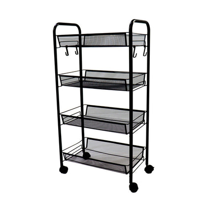 SOGA 4 Tier Steel Black Bee Mesh Kitchen Cart Multi-Functional Shelves Portable Storage Organizer with Wheels • LUZ-KitchenXY037