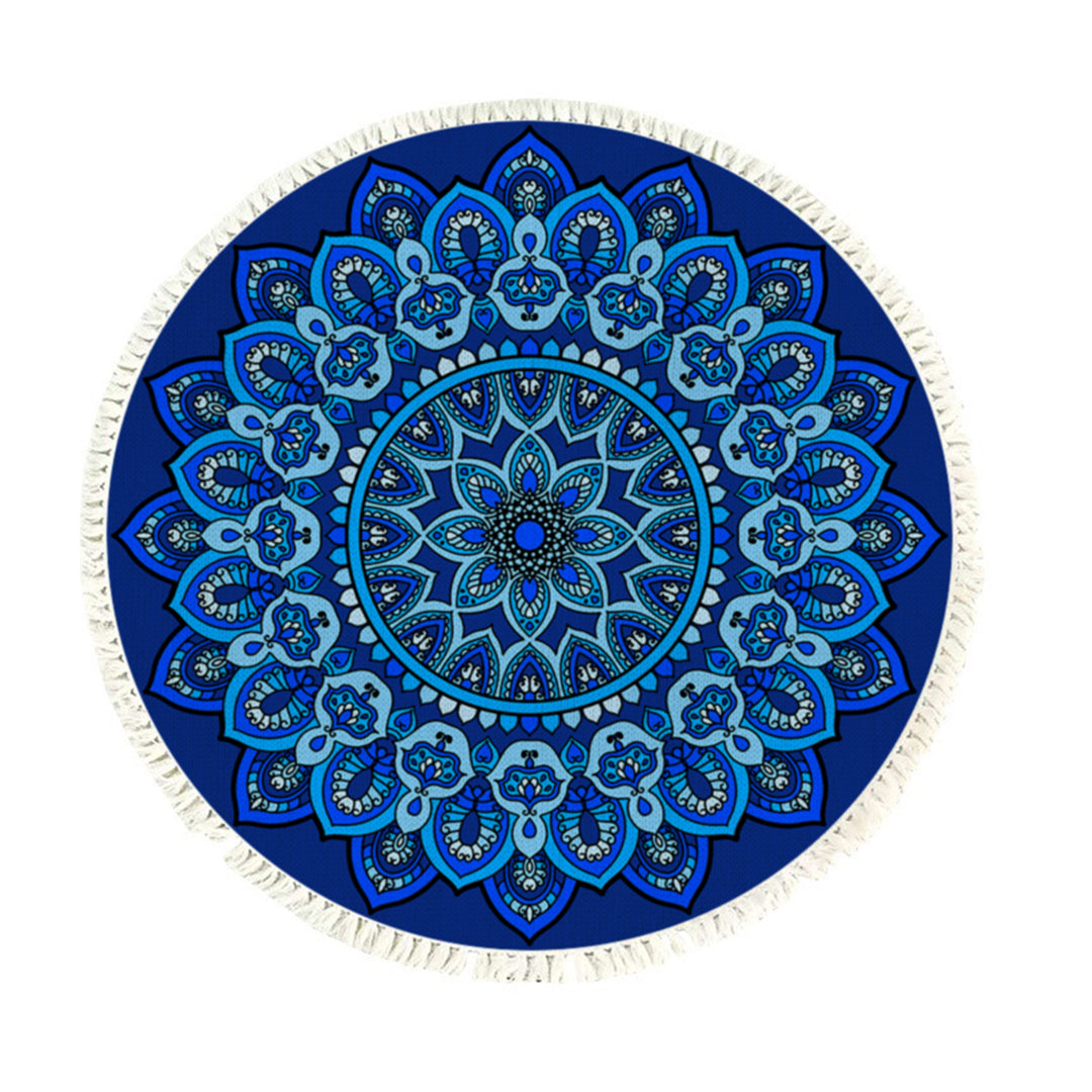 SOGA 90cm Blue Mandala Round Carpet for Living Room Bedroom Anti-slip Doormat, Home Decor • LUZ-CarpetRAG1