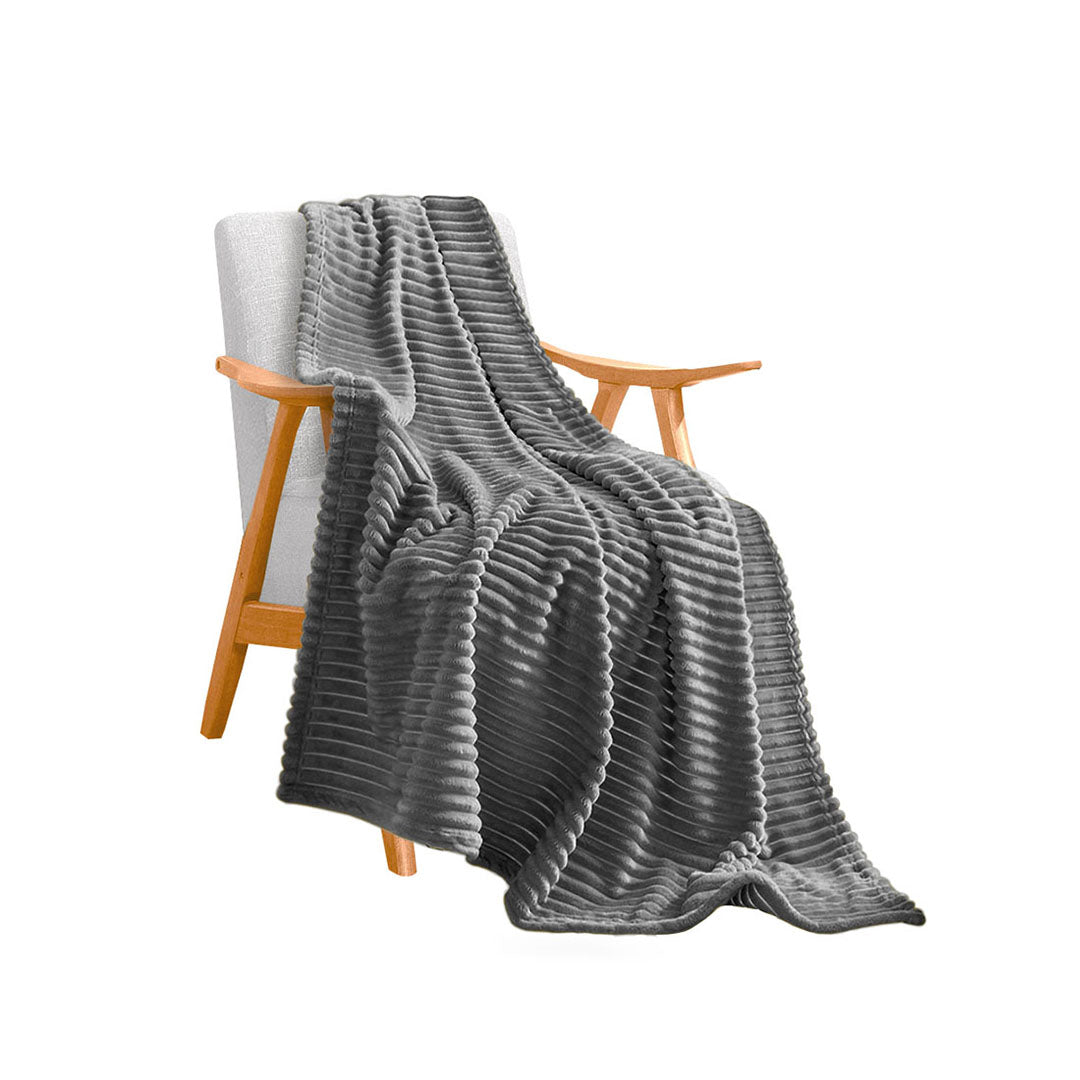 SOGA GreyThrow Blanket Warm Cozy Striped Pattern Thin Flannel Coverlet Fleece Bed Sofa Comforter • LUZ-Blanket319