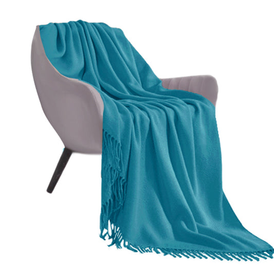 SOGA Blue Acrylic Knitted Throw Blanket Solid Fringed Warm Cozy Woven Cover Couch Bed Sofa Home Decor • LUZ-Blanket910