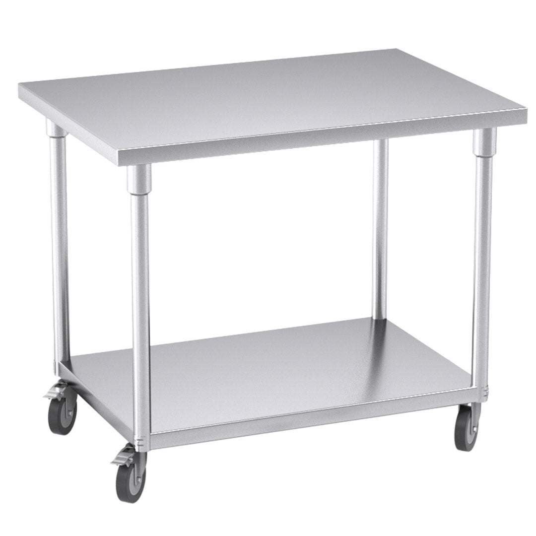 SOGA 100cm Commercial Catering Kitchen Stainless Steel Prep Work Bench Table with Wheels • LUZ-WorkBenchSS8008100CM