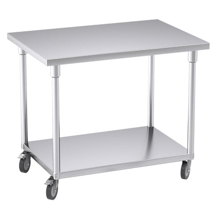 SOGA 100cm Commercial Catering Kitchen Stainless Steel Prep Work Bench Table with Wheels • LUZ-WorkBenchSS8008100CM