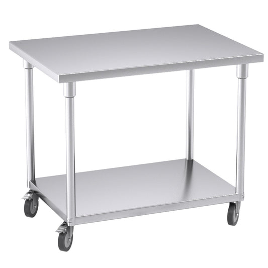 SOGA 100cm Commercial Catering Kitchen Stainless Steel Prep Work Bench Table with Wheels • LUZ-WorkBenchSS8008100CM