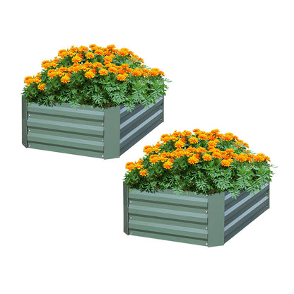 SOGA 2X 100cm Square Galvanised Raised Garden Bed Vegetable Herb Flower Outdoor Planter Box • LUZ-MetalBGre511X2