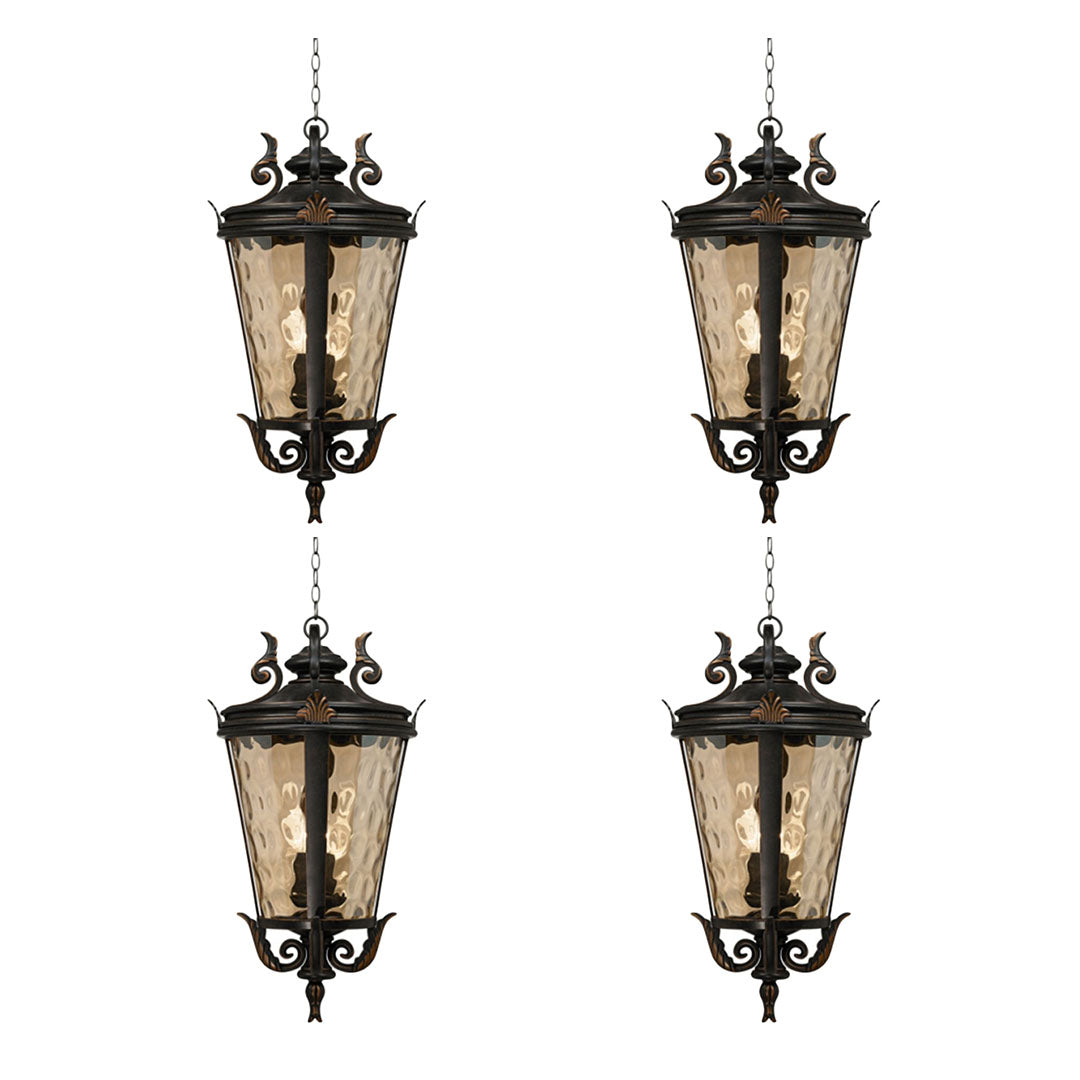 Vintage Lamp 4X 60.3cm Aluminum & Glass Lantern Elegant Chandelier Style Classic Hanging Light Antique-Inspired Design • LUZ-Lamp584HangMedX4