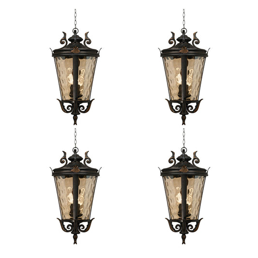 Vintage Lamp 4X 60.3cm Aluminum & Glass Lantern Elegant Chandelier Style Classic Hanging Light Antique-Inspired Design • LUZ-Lamp584HangMedX4