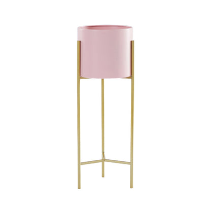 SOGA 2 Layer 42cm Gold Metal Plant Stand with Pink Flower Pot Holder Corner Shelving Rack Indoor Display • LUZ-FPotH45PNK