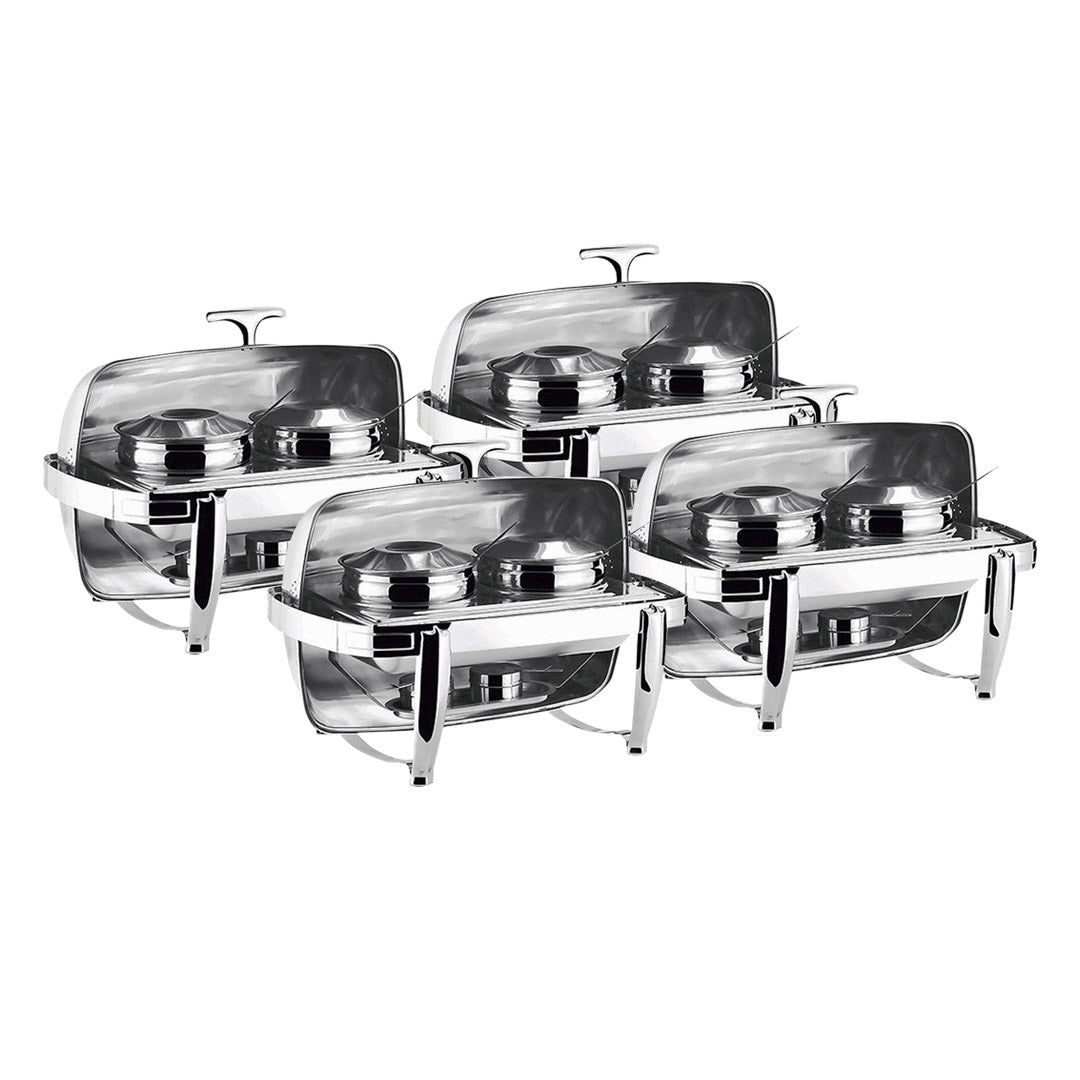 SOGA 4X 6.5L Stainless Steel Double Soup Tureen Bowl Station Roll Top Buffet Chafing Dish Catering Chafer Food Warmer Server • LUZ-ChafingDishV3B1X4