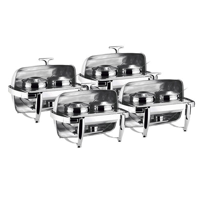SOGA 4X 6.5L Stainless Steel Double Soup Tureen Bowl Station Roll Top Buffet Chafing Dish Catering Chafer Food Warmer Server • LUZ-ChafingDishV3B1X4