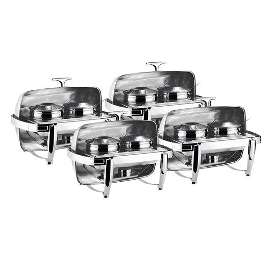 SOGA 4X 6.5L Stainless Steel Double Soup Tureen Bowl Station Roll Top Buffet Chafing Dish Catering Chafer Food Warmer Server • LUZ-ChafingDishV3B1X4
