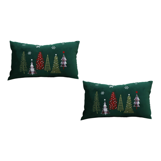 SOGA 2X 30cm Throw Pillow  Green Christmas Forest Embroidered Lumbar for Festive Holiday Cushion Home Decor LUZ-FrenchCushion270X2