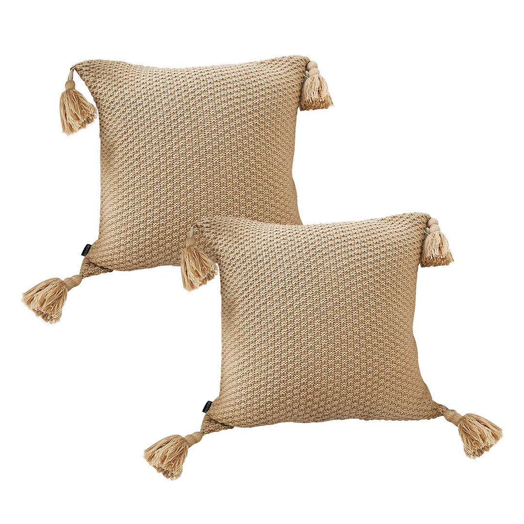 SOGA 50CM Light Brown Pillow with Tassel Accents, Rizzy Transitional Cover Throw Pillow • LUZ-FrenchCushion202X2