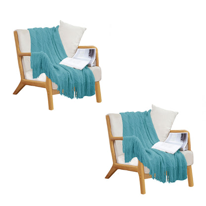 SOGA 2X Teal Diamond Pattern Knitted Throw Blanket Warm Cozy Woven Cover Couch Bed Sofa Home Decor with Tassels • LUZ-Blanket923X2