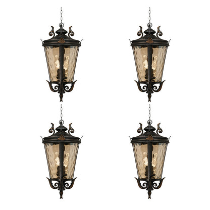 Vintage Lamp 4X 60.3cm Aluminum & Glass Lantern Elegant Chandelier Style Classic Hanging Light Antique-Inspired Design • LUZ-Lamp584HangMedX4