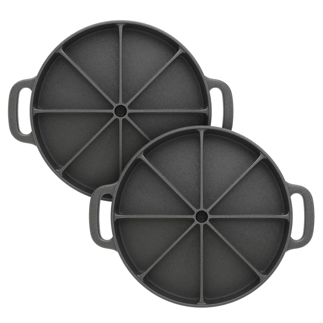 SOGA 2X 21.5CM Round Cast Iron Baking Wedge Pan Cornbread Cake 8-Slice Baking Dish with Handle • LUZ-ZPai017X2