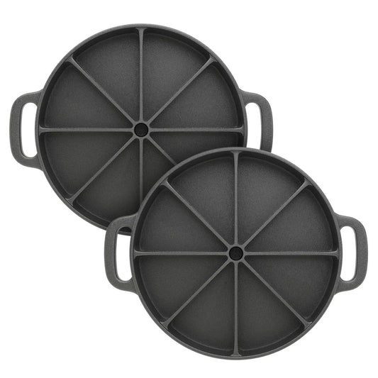 SOGA 2X 21.5CM Round Cast Iron Baking Wedge Pan Cornbread Cake 8-Slice Baking Dish with Handle • LUZ-ZPai017X2