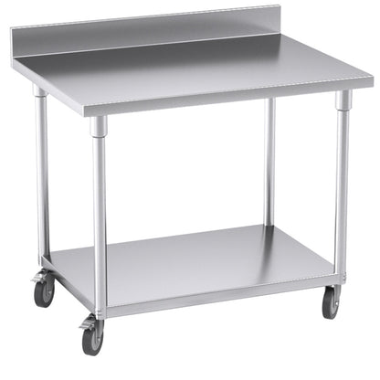 SOGA 100cm Commercial Catering Kitchen Stainless Steel Prep Work Bench Table with Backsplash and Caster Wheels • LUZ-WorkBenchSS8002100CM