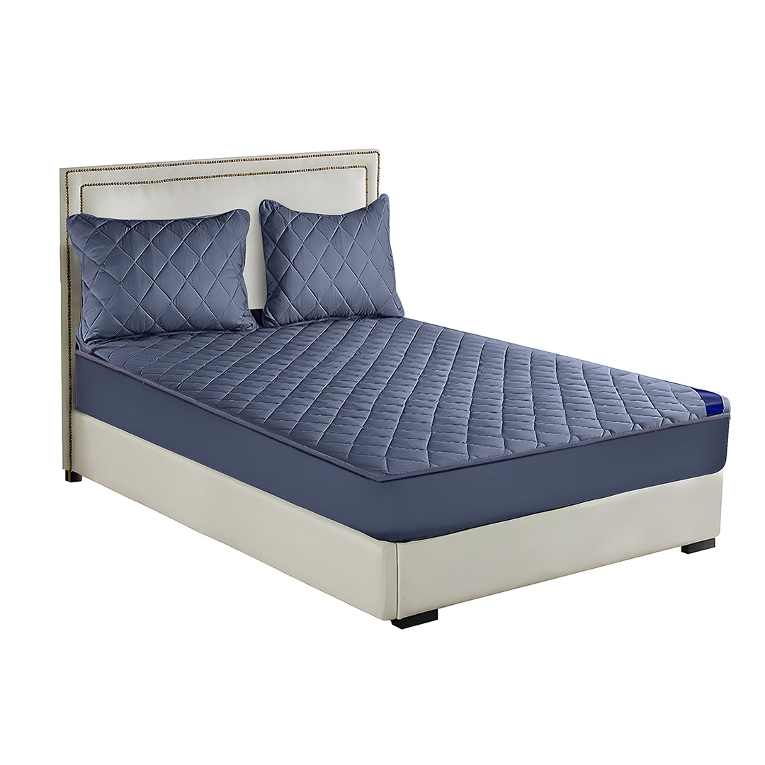 SOGA Blue 138cm Wide Cross-Hatch Mattress Cover Thick Quilted Stretchable Bed Spread Sheet Protector with Pillow Covers • LUZ-BCover4008