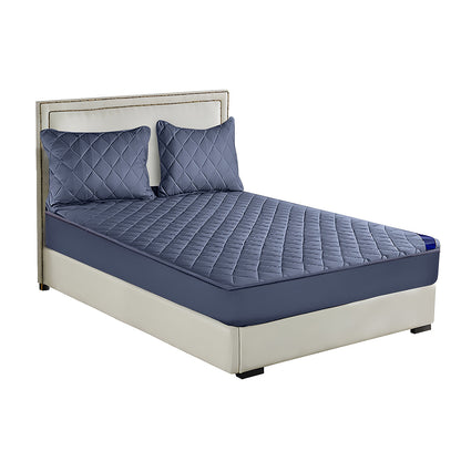 SOGA Blue 138cm Wide Cross-Hatch Mattress Cover Thick Quilted Stretchable Bed Spread Sheet Protector with Pillow Covers • LUZ-BCover4008