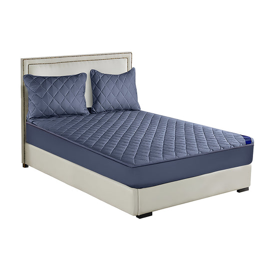 SOGA Blue 138cm Wide Cross-Hatch Mattress Cover Thick Quilted Stretchable Bed Spread Sheet Protector with Pillow Covers • LUZ-BCover4008