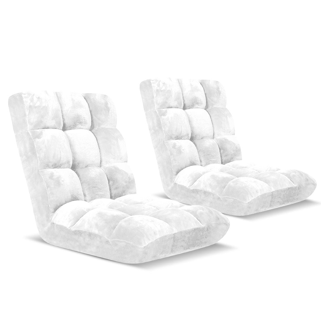 SOGA 2X Floor Recliner Folding Lounge Sofa Futon Couch Folding Chair Cushion White • LUZ-LoungeChairWhiteX2