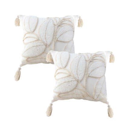 SOGA 2X 45cm Wabi-sabi Cream Flower Cover & Beige Velvet Leaf Ring Square Throw Pillow • LUZ-FrenchCushion232X2