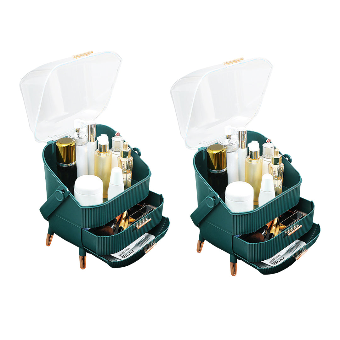 SOGA 2X 29cm Green Countertop Makeup Cosmetic Storage Organiser Skincare Holder Jewelry Storage Box with Handle • LUZ-BathC110X2