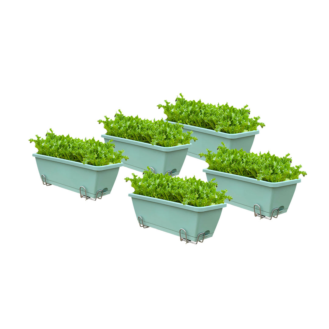 SOGA 49.5cm Green Rectangular Planter Vegetable Herb Flower Outdoor Plastic Box with Holder Balcony Garden Decor Set of 5 • LUZ-PlantBox5Y