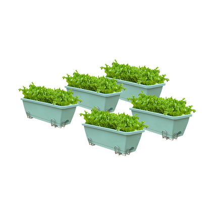 SOGA 49.5cm Green Rectangular Planter Vegetable Herb Flower Outdoor Plastic Box with Holder Balcony Garden Decor Set of 5 • LUZ-PlantBox5Y