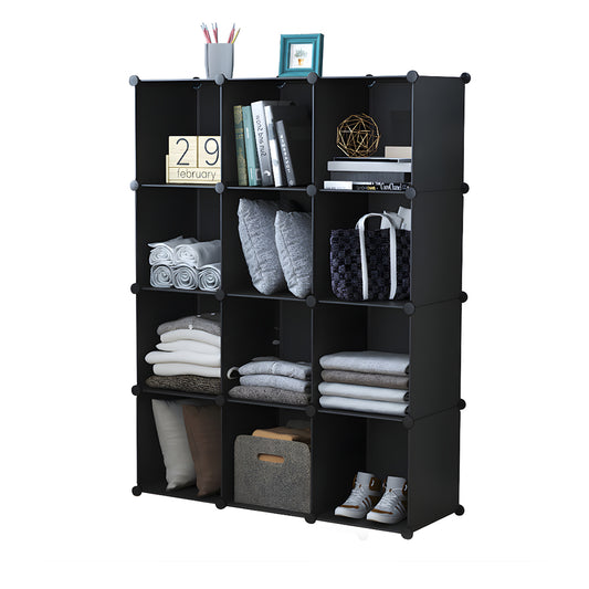 SOGA 4 Tier 12-Cube Black Portable Wardrobe Divide-Grid Modular Storage Organiser Foldable Closet • LUZ-Wrobe1768