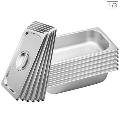 SOGA 6X Gastronorm GN Pan Full Size 1/3 GN Pan 6.5 cm Deep Stainless Steel Tray With Lid • LUZ-GP5415wLidX6