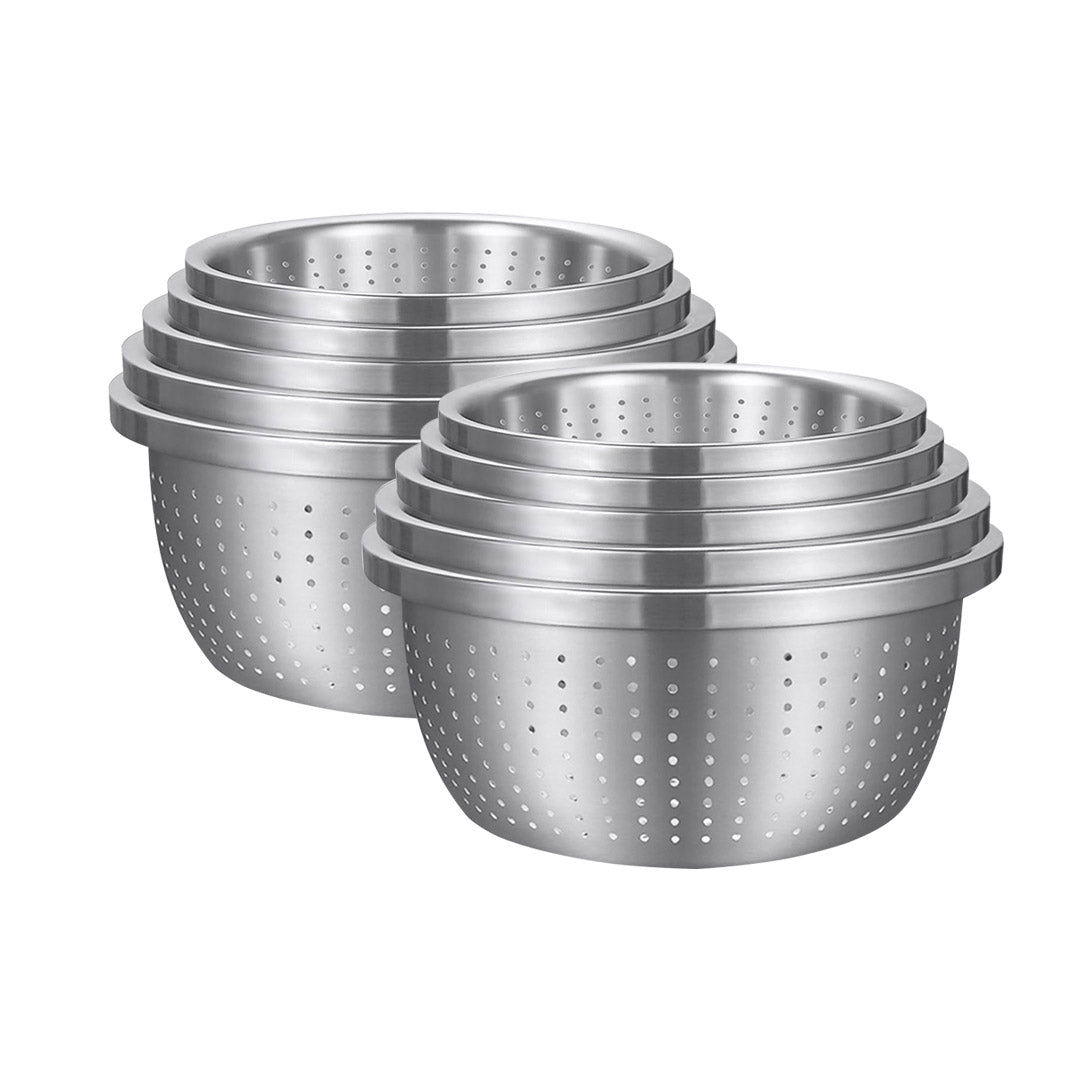 SOGA 2X Stainless Steel Nesting Basin Colander Perforated Kitchen Sink Washing Bowl Metal Basket Strainer Set of 5 • LUZ-Bowl624X2