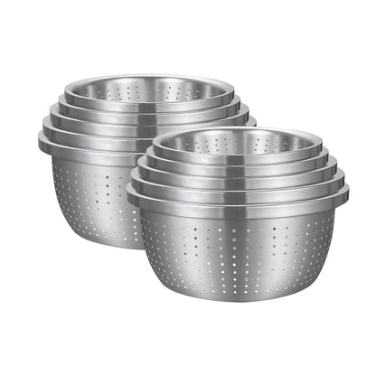 SOGA 2X Stainless Steel Nesting Basin Colander Perforated Kitchen Sink Washing Bowl Metal Basket Strainer Set of 5 • LUZ-Bowl624X2