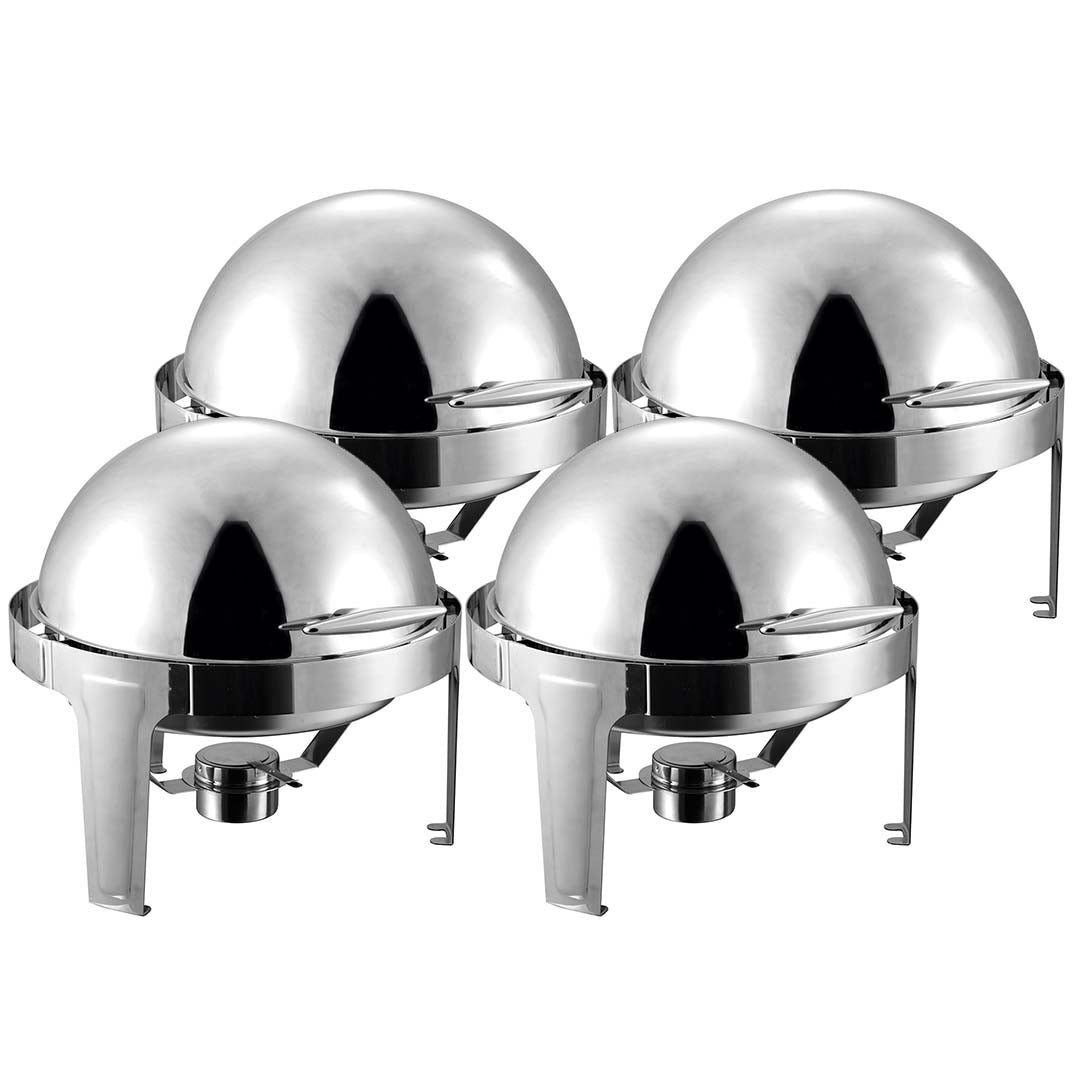 SOGA 4X 6L Stainless Steel Chafing Food Warmer Catering Dish Round Roll Top • LUZ-ChafingDish5638X4