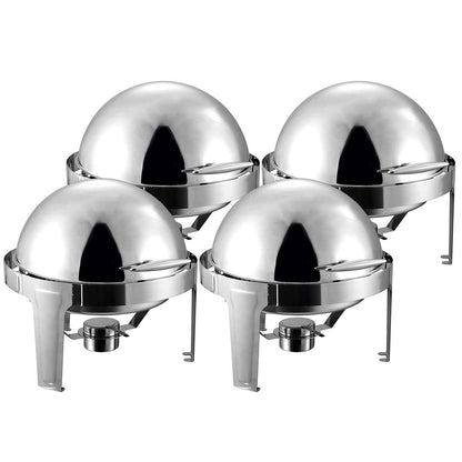 SOGA 4X 6L Stainless Steel Chafing Food Warmer Catering Dish Round Roll Top • LUZ-ChafingDish5638X4