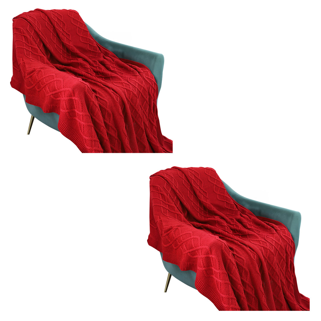 SOGA 2X 130x180cm Throw Blanket Red Christmas Chunky Yarn Woven Decorative Cozy Knit for Holiday Home Decor • LUZ-Blanket936X2
