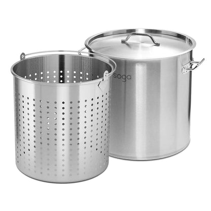 SOGA 21L 18/10 Stainless Steel Stockpot with Perforated Stock Pot Basket Pasta Strainer • LUZ-StockPot30CMwPastaInsert3901