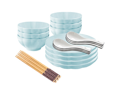 SOGA Light Blue Japanese Style Ceramic Dinnerware Crockery Soup Bowl Plate Server Kitchen Home Decor Set of 10 • LUZ-BowlG438