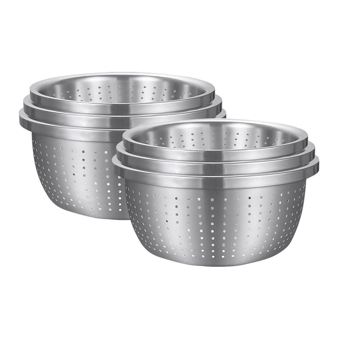 SOGA 2X Stainless Steel Nesting Basin Colander Perforated Kitchen Sink Washing Bowl Metal Basket Strainer Set of 3 • LUZ-Bowl609X2