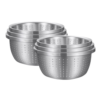 SOGA 2X Stainless Steel Nesting Basin Colander Perforated Kitchen Sink Washing Bowl Metal Basket Strainer Set of 3 • LUZ-Bowl609X2