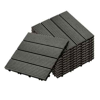 SOGA 11 pcs Grey DIY Wooden Composite Decking Tiles Garden Outdoor Backyard Flooring Home Decor • LUZ-Deck7002