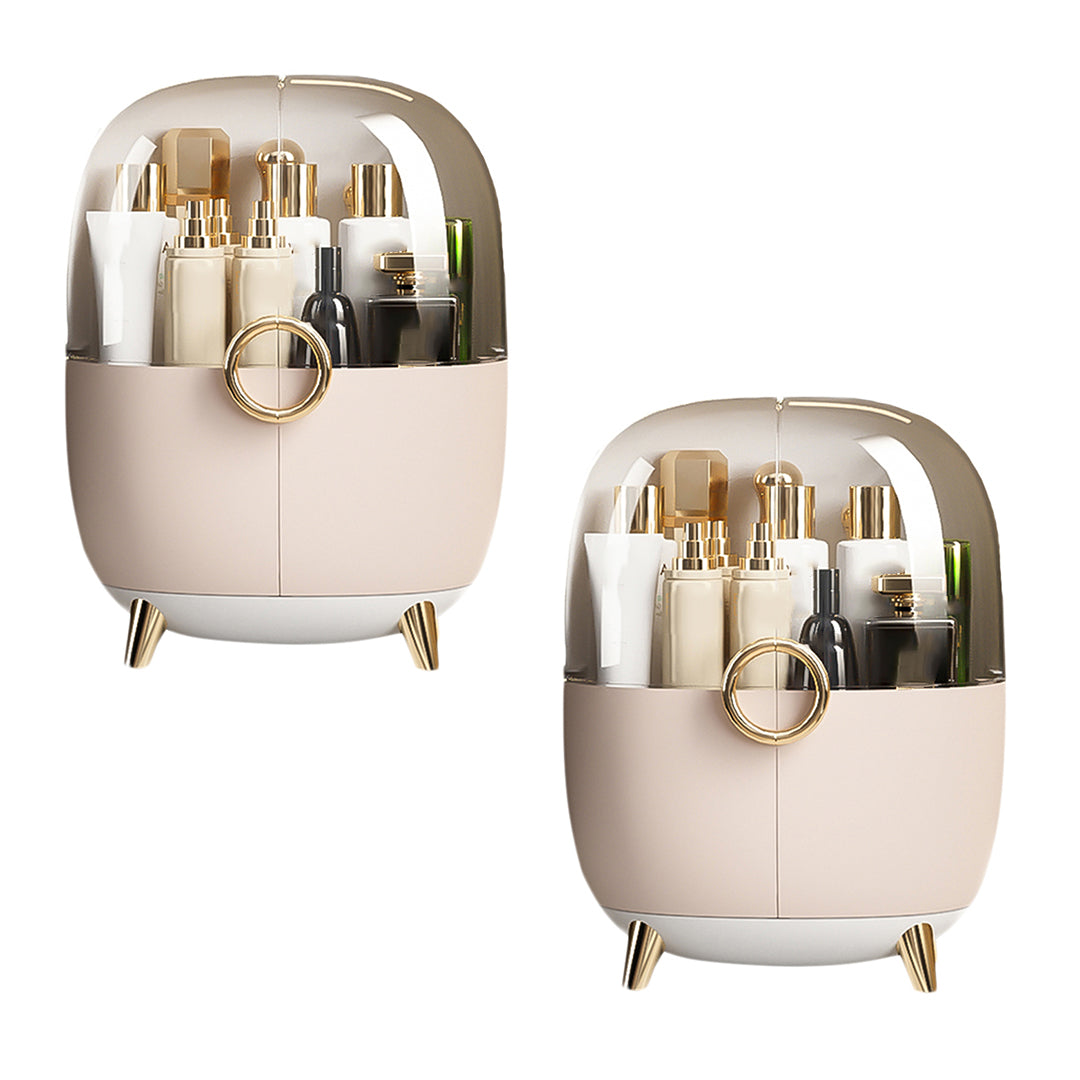 SOGA 2X Pink Transparent Countertop Makeup Organiser Cosmetic Storage Waterproof Dustproof Bathroom Skincare Holder with Lid • LUZ-BathF902X2