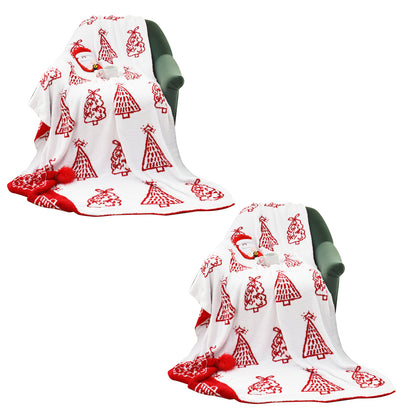 SOGA 2X 130x180cm Throw Blanket Red Christmas Tree Half Fleece for Holiday Season Cozy • LUZ-Blanket935X2